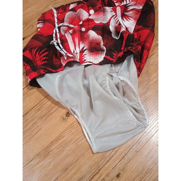 U.S. POLO ASSN. Men's Swim Trunks Red Mesh Lined Size S Floral Accents - Picture 6 of 6